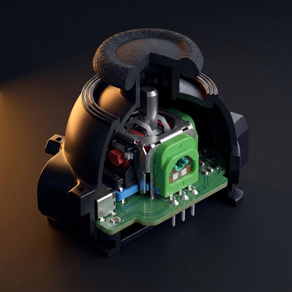 Cutaway of a DualSense Edge module fitted with a Favor Union TMR sensor